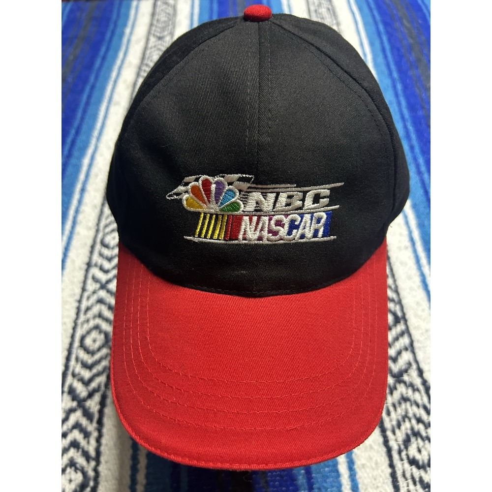 Vintage Y2K NBC NASCAR Head Shots KC Caps Black Red Strapback Hat